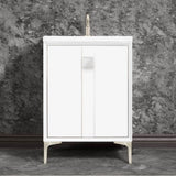 Linkasink - TUXEDO with 3'' Artisan Glass Prism Hardware 24'' Wide Vanity, White, Satin Nickel Hardware, 24'' x 22'' x 33.5'' (without vanity top) - Satin Nickel with White Prism Glass