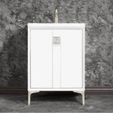 Linkasink - TUXEDO with 3'' Artisan Glass Prism Hardware 24'' Wide Vanity, White, Satin Nickel Hardware, 24'' x 22'' x 33.5'' (without vanity top) - Satin Nickel with Ã‰glomisÃ© Prism Glass