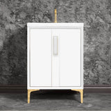 Linkasink - TUXEDO with 8'' Artisan Glass Prism Hardware 24'' Wide Vanity, White, Polished Brass Hardware, 24'' x 22'' x 33.5'' (without vanity top) - Polished Brass with White Prism Glass