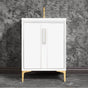 Linkasink - TUXEDO with 8'' Artisan Glass Prism Hardware 24'' Wide Vanity, White, Polished Brass Hardware, 24'' x 22'' x 33.5'' (without vanity top) - Polished Brass with White Prism Glass