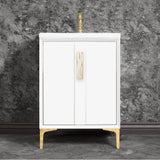 Linkasink - TUXEDO with 8'' Artisan Glass Prism Hardware 24'' Wide Vanity, White, Polished Brass Hardware, 24'' x 22'' x 33.5'' (without vanity top) - Polished Brass with White Tiger Prism Glass