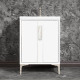 Linkasink - TUXEDO with 8'' Artisan Glass Prism Hardware 24'' Wide Vanity, White, Polished Nickel Hardware, 24'' x 22'' x 33.5'' (without vanity top) - Polished Nickel with White Tiger Prism Glass