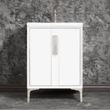 Linkasink - TUXEDO with 8'' Artisan Glass Prism Hardware 24'' Wide Vanity, White, Polished Nickel Hardware, 24'' x 22'' x 33.5'' (without vanity top) - Polished Nickel with Ã‰glomisÃ© Prism Glass