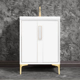 Linkasink - TUXEDO with 8'' Artisan Glass Prism Hardware 24'' Wide Vanity, White, Satin Brass Hardware, 24'' x 22'' x 33.5'' (without vanity top) - Satin Brass with White Prism Glass