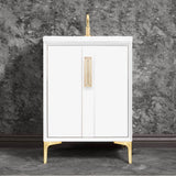 Linkasink - TUXEDO with 8'' Artisan Glass Prism Hardware 24'' Wide Vanity, White, Satin Brass Hardware, 24'' x 22'' x 33.5'' (without vanity top) - Satin Brass with Eglomise Prism Glass