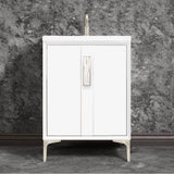 Linkasink - TUXEDO with 8'' Artisan Glass Prism Hardware 24'' Wide Vanity, White, Satin Nickel Hardware, 24'' x 22'' x 33.5'' (without vanity top) - Satin Nickel with White Tiger Prism Glass