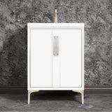 Linkasink - TUXEDO with 8'' Artisan Glass Prism Hardware 24'' Wide Vanity, White, Satin Nickel Hardware, 24'' x 22'' x 33.5'' (without vanity top) - Satin Nickel with Ã‰glomisÃ© Prism Glass