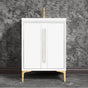 Linkasink - TUXEDO with 18'' Artisan Glass Prism Hardware 24'' Wide Vanity, White, Polished Brass Hardware, 24'' x 22'' x 33.5'' (without vanity top) - Polished Brass with White Prism Glass