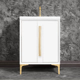 Linkasink - TUXEDO with 18'' Artisan Glass Prism Hardware 24'' Wide Vanity, White, Polished Brass Hardware, 24'' x 22'' x 33.5'' (without vanity top) - Polished Brass with Eglomise Prism Glass