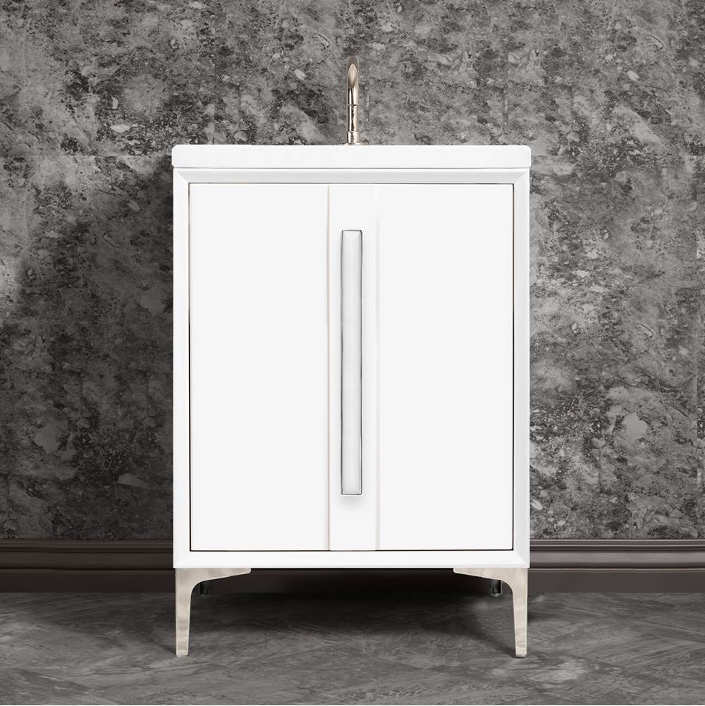 Linkasink - TUXEDO with 18'' Artisan Glass Prism Hardware 24'' Wide Vanity, White, Polished Nickel Hardware, 24'' x 22'' x 33.5'' (without vanity top) - Polished Nickel with White Prism Glass