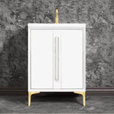 Linkasink - TUXEDO with 18'' Artisan Glass Prism Hardware 24'' Wide Vanity, White, Satin Brass Hardware, 24'' x 22'' x 33.5'' (without vanity top) - Satin Brass with White Prism Glass
