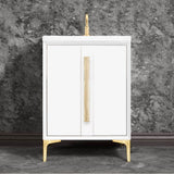 Linkasink - TUXEDO with 18'' Artisan Glass Prism Hardware 24'' Wide Vanity, White, Satin Brass Hardware, 24'' x 22'' x 33.5'' (without vanity top) - Satin Brass with Eglomise Prism Glass