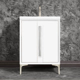 Linkasink - TUXEDO with 18'' Artisan Glass Prism Hardware 24'' Wide Vanity, White, Satin Nickel Hardware, 24'' x 22'' x 33.5'' (without vanity top) - Satin Nickel with Ã‰glomisÃ© Prism Glass