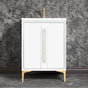 Linkasink - TUXEDO with 18'' Artisan Glass Pyramid Hardware 24'' Wide Vanity, White, Polished Brass Hardware, 24'' x 22'' x 33.5'' (without vanity top) - Polished Brass with White Pyramid Glass