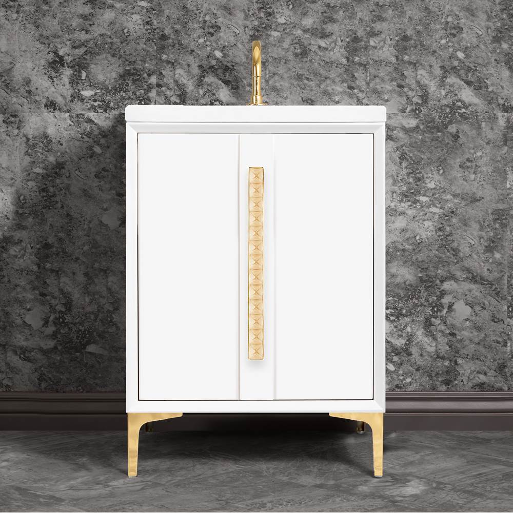 Linkasink - TUXEDO with 18'' Artisan Glass Pyramid Hardware 24'' Wide Vanity, White, Polished Brass Hardware, 24'' x 22'' x 33.5'' (without vanity top) - Polished Brass with Ã‰glomisÃ© Pyramid Glass