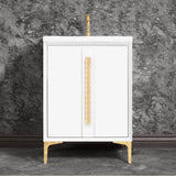 Linkasink - TUXEDO with 18'' Artisan Glass Pyramid Hardware 24'' Wide Vanity, White, Polished Brass Hardware, 24'' x 22'' x 33.5'' (without vanity top) - Polished Brass with Ã‰glomisÃ© Pyramid Glass