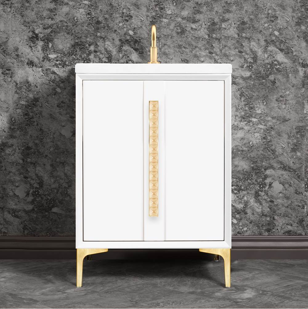 Linkasink - TUXEDO with 18'' Artisan Glass Pyramid Hardware 24'' Wide Vanity, White, Satin Brass Hardware, 24'' x 22'' x 33.5'' (without vanity top) - Satin Brass with Ã‰glomisÃ© Pyramid Glass