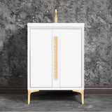 Linkasink - TUXEDO with 18'' Artisan Glass Pyramid Hardware 24'' Wide Vanity, White, Satin Brass Hardware, 24'' x 22'' x 33.5'' (without vanity top) - Satin Brass with Ã‰glomisÃ© Pyramid Glass