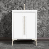 Linkasink - TUXEDO with 18'' Artisan Glass Pyramid Hardware 24'' Wide Vanity, White, Satin Nickel Hardware, 24'' x 22'' x 33.5'' (without vanity top) - Satin Nickel with Eglomise Pyramid Glass