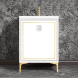 Linkasink - LINEA with 3'' Artisan Glass Prism Hardware 24'' Wide Vanity, White, Polished Brass Hardware, 24'' x 22'' x 33.5'' (without vanity top) - Polished Brass with White Prism Glass
