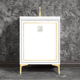Linkasink - LINEA with 3'' Artisan Glass Prism Hardware 24'' Wide Vanity, White, Satin Brass Hardware, 24'' x 22'' x 33.5'' (without vanity top) - Satin Brass with White Prism Glass