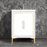 Linkasink - LINEA with 8'' Artisan Glass Prism Hardware 24'' Wide Vanity, White, Polished Brass Hardware, 24'' x 22'' x 33.5'' (without vanity top) - Polished Brass with White Prism Glass