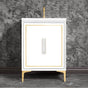 Linkasink - LINEA with 8'' Artisan Glass Prism Hardware 24'' Wide Vanity, White, Polished Brass Hardware, 24'' x 22'' x 33.5'' (without vanity top) - Polished Brass with White Prism Glass