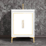 Linkasink - LINEA with 8'' Artisan Glass Prism Hardware 24'' Wide Vanity, White, Polished Brass Hardware, 24'' x 22'' x 33.5'' (without vanity top) - Polished Brass with White Tiger Prism Glass