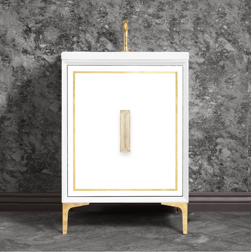 Linkasink - LINEA with 8'' Artisan Glass Prism Hardware 24'' Wide Vanity, White, Polished Brass Hardware, 24'' x 22'' x 33.5'' (without vanity top) - Polished Brass with Eglomise Prism Glass