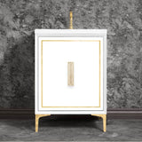 Linkasink - LINEA with 8'' Artisan Glass Prism Hardware 24'' Wide Vanity, White, Polished Brass Hardware, 24'' x 22'' x 33.5'' (without vanity top) - Polished Brass with Eglomise Prism Glass