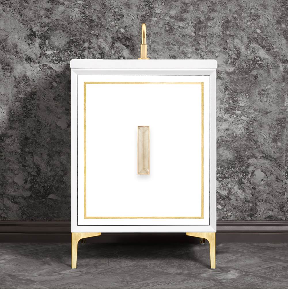 Linkasink - LINEA with 8'' Artisan Glass Prism Hardware 24'' Wide Vanity, White, Satin Brass Hardware, 24'' x 22'' x 33.5'' (without vanity top) - Satin Brass with Eglomise Prism Glass