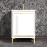 Linkasink - LINEA with 18'' Artisan Glass Prism Hardware 24'' Wide Vanity, White, Polished Brass Hardware, 24'' x 22'' x 33.5'' (without vanity top) - Polished Brass with White Prism Glass
