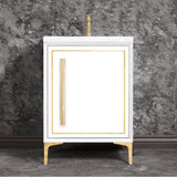 Linkasink - LINEA with 18'' Artisan Glass Prism Hardware 24'' Wide Vanity, White, Polished Brass Hardware, 24'' x 22'' x 33.5'' (without vanity top) - Polished Brass with Eglomise Prism Glass