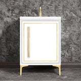 Linkasink - LINEA with 18'' Artisan Glass Prism Hardware 24'' Wide Vanity, White, Satin Brass Hardware, 24'' x 22'' x 33.5'' (without vanity top) - Satin Brass with Eglomise Prism Glass