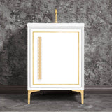 Linkasink - LINEA with 18'' Artisan Glass Pyramid Hardware 24'' Wide Vanity, White, Polished Brass Hardware, 24'' x 22'' x 33.5'' (without vanity top) - Polished Brass with Ã‰glomisÃ© Pyramid Glass