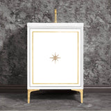 Linkasink - Linea with 3'' Polished Brass Star Hardware, 24'' Wide Vanity, White, 24'' x 22'' x 33.5'' (without vanity top) - Polished Brass