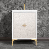 Linkasink - Mother of Pearl with 3'' Polished Brass Star Hardware, 24'' Wide Vanity, White, 24'' x 22'' x 33.5'' (without vanity top) - Polished Brass