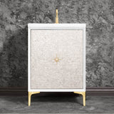 Linkasink - Mother of Pearl with 3'' Satin Brass Star Hardware, 24'' Wide Vanity, White, 24'' x 22'' x 33.5'' (without vanity top) - Satin Brass