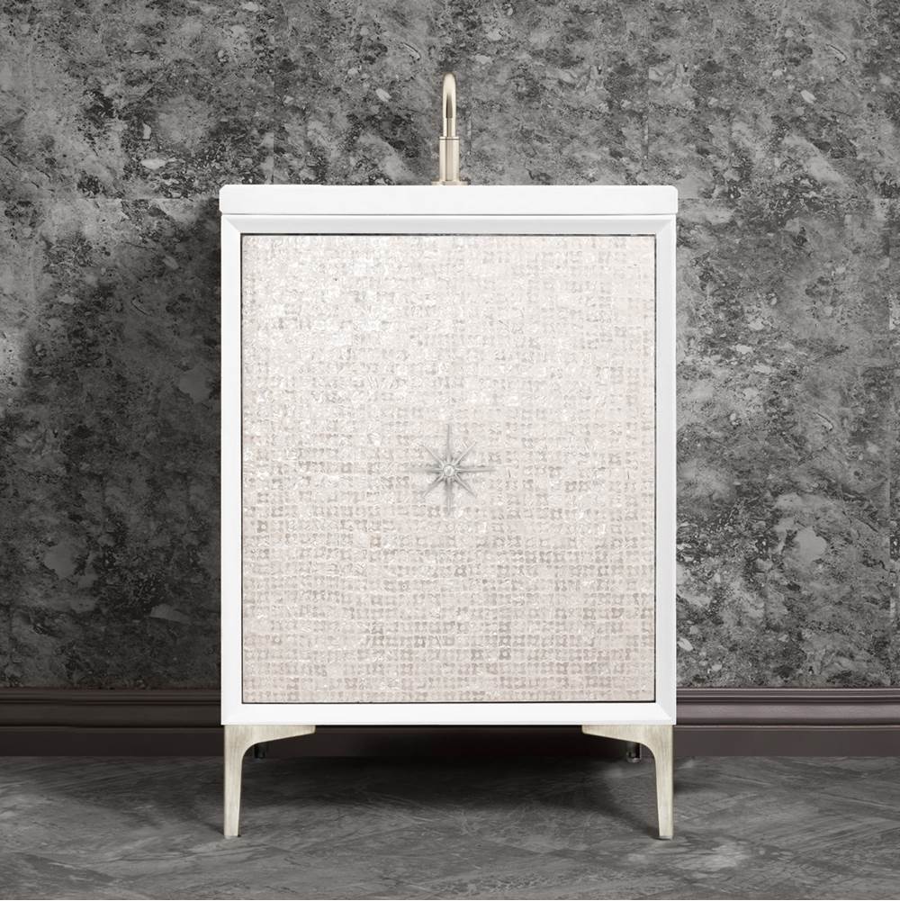 Linkasink - Mother of Pearl with 3'' Satin Nickel Star Hardware, 24'' Wide Vanity, White, 24'' x 22'' x 33.5'' (without vanity top) - Satin Nickel