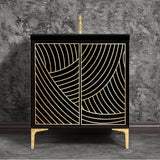Linkasink - Lateen 30'' Wide Black Vanity with Hand Applied Metal Leaf and Polished Brass Hardware, 30'' x 22'' x 33.5'' (without vanity top) - Black with Polished Brass Hardware