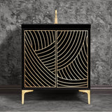 Linkasink - Lateen 30'' Wide Black Vanity with Hand Applied Metal Leaf and Satin Brass Hardware, 30'' x 22'' x 33.5'' (without vanity top) - Black with Satin Brass Hardware