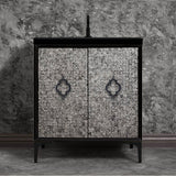 Linkasink - Mother of Pearl 30'' Wide Black Vanity with Satin Black Arabesque Pull and Hardware, 30'' x 22'' x 33.5'' (without vanity top) - Black with Black Hardware