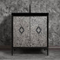Linkasink - Mother of Pearl 30'' Wide Black Vanity with Satin Black Arabesque Pull and Hardware, 30'' x 22'' x 33.5'' (without vanity top) - Black with Black Hardware