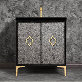 Linkasink - Mother of Pearl 30'' Wide Black Vanity with Polished Brass Arabesque Pull and Hardware, 30'' x 22'' x 33.5'' (without vanity top) - Black with Polished Brass Hardware
