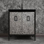 Linkasink - Mother of Pearl 30'' Wide Black Vanity with Polished Brass Coach Pull and Hardware, 30'' x 22'' x 33.5'' (without vanity top) - Black with Black Hardware