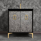Linkasink - Mother of Pearl 30'' Wide Black Vanity with Polished Brass Coach Pull and Hardware, 30'' x 22'' x 33.5'' (without vanity top) - Black with Polished Brass Hardware
