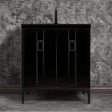 Linkasink - Tuxedo 30'' Wide Black Vanity with Satin Black Coach Pull and Hardware, 30'' x 22'' x 33.5'' (without vanity top) - Black with Black Hardware