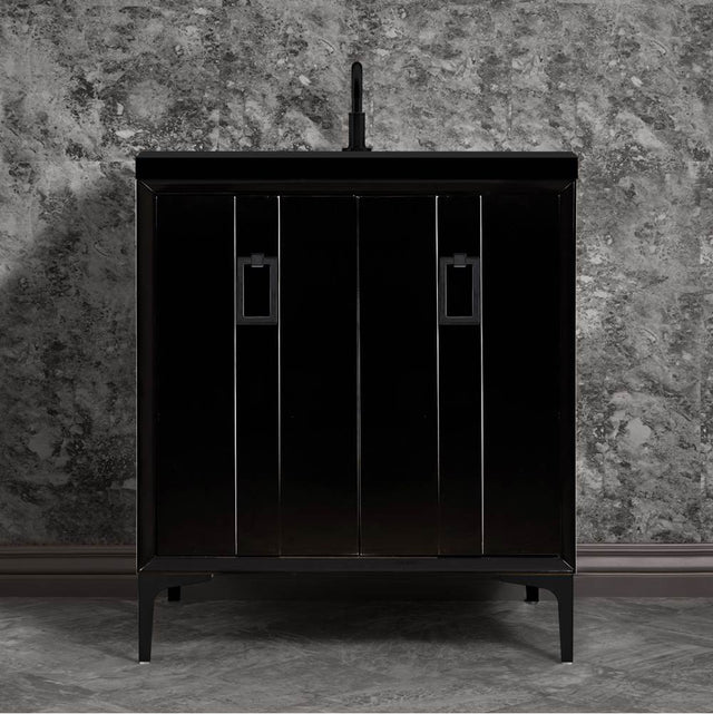 Linkasink - Tuxedo 30'' Wide Black Vanity with Satin Black Coach Pull and Hardware, 30'' x 22'' x 33.5'' (without vanity top) - Black with Black Hardware