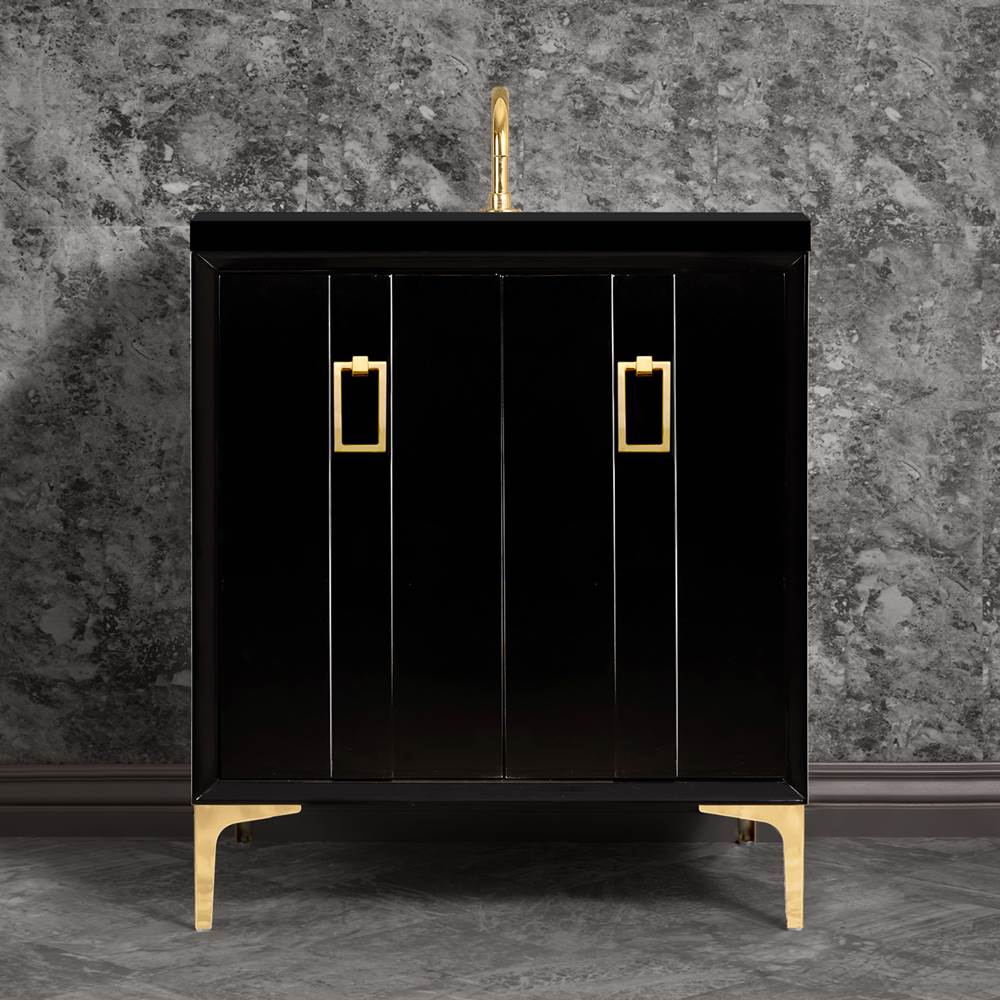 Linkasink - Tuxedo 30'' Wide Black Vanity with Polished Brass Coach Pull and Hardware, 30'' x 22'' x 33.5'' (without vanity top) - Black with Polished Brass Hardware