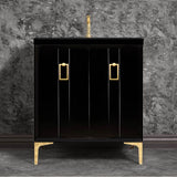 Linkasink - Tuxedo 30'' Wide Black Vanity with Polished Brass Coach Pull and Hardware, 30'' x 22'' x 33.5'' (without vanity top) - Black with Polished Brass Hardware